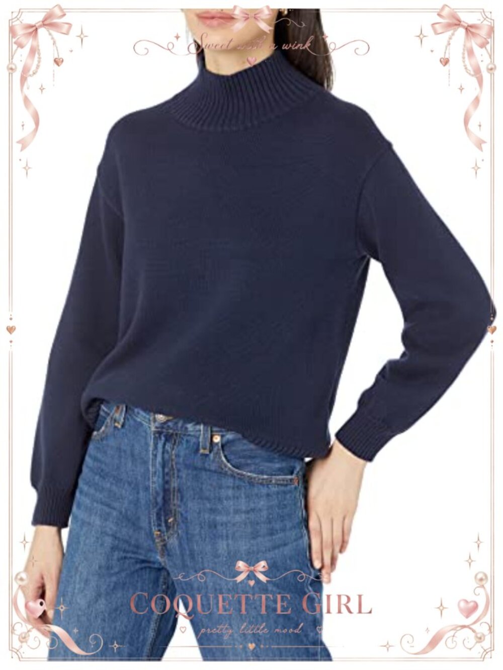 Women's Cotton Pullover Sweater Funnel Neck Blouson Sleeve Regular Fit